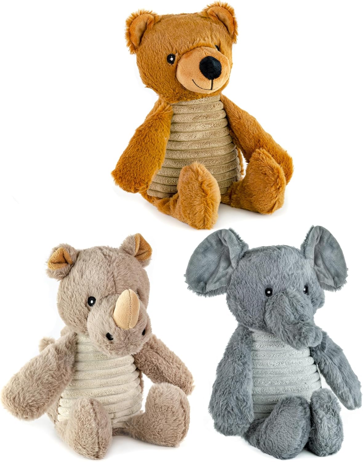 Giftable World Safari Pet Plush Toy with Squeaker (Bear, Rhino, Elephant)