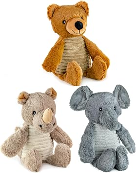 Giftable World Safari Pet Plush Toy with Squeaker Bear, Rhino, Elephant