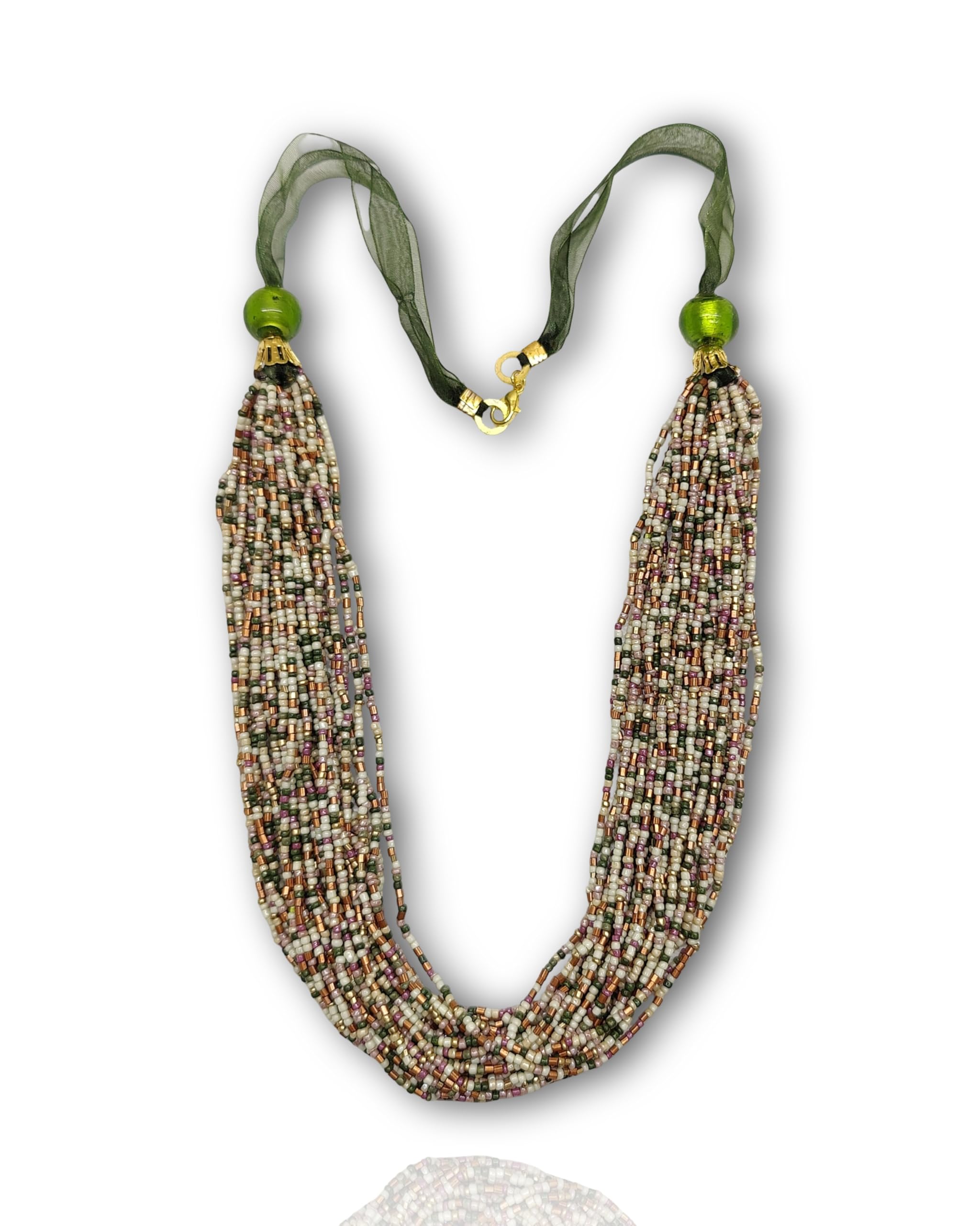 Lavender Grey Multi Glass Necklace (4479) (Olive Beige, Women's)-image-47