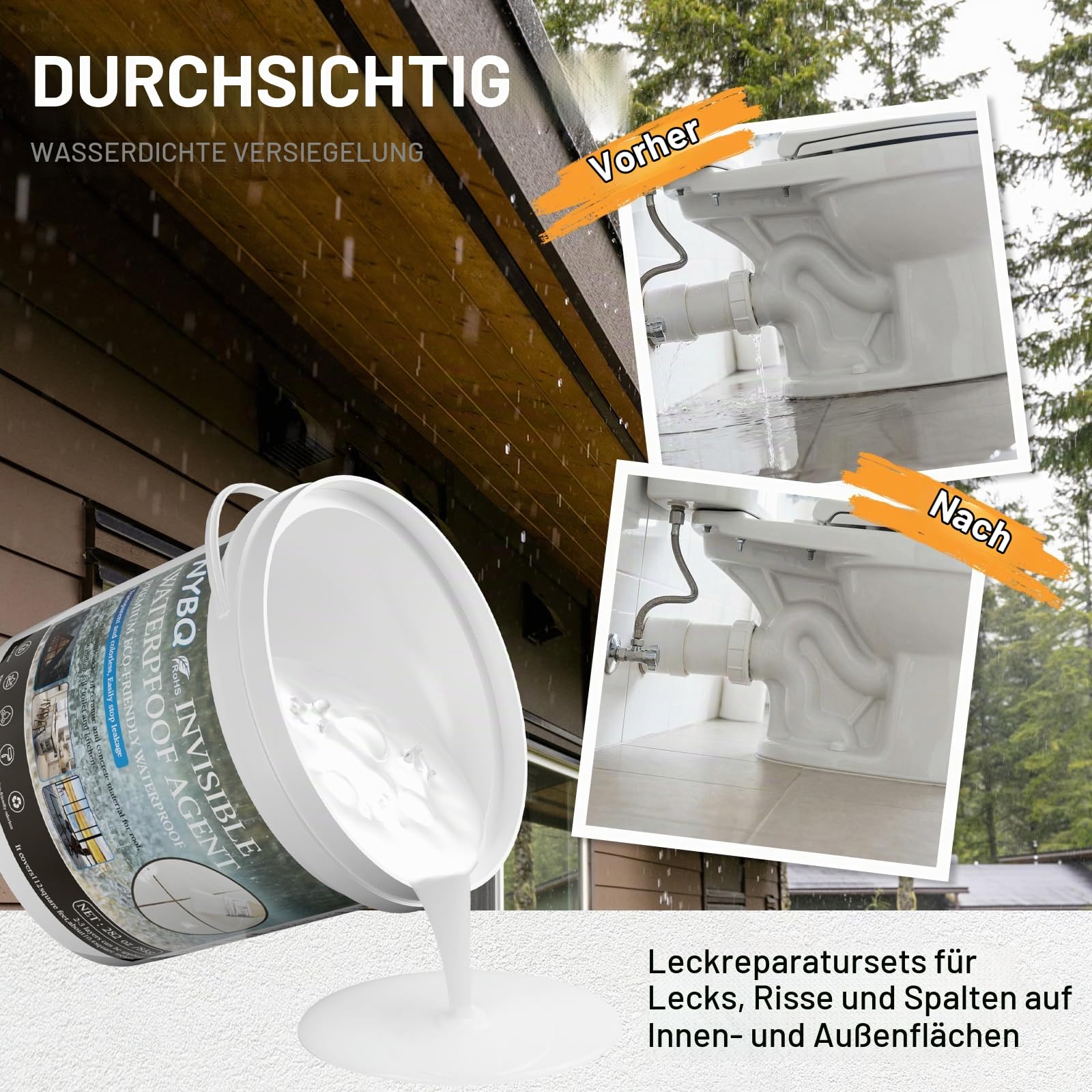 NYBQ 8KG Transparente Wasserdichte Beschichtung, Dichtungsmasse Wasserdicht, Flüssige Wasserdichte Versiegelung Unsichtbare Dichtmasse, Leck Wasserdichter, für Wand, Badezimmer, Innen und Außen