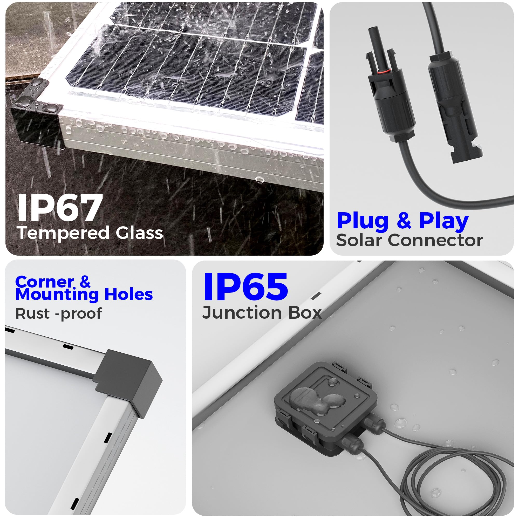 Voltset Pannello solare monocristallino ad alta efficienza, 100 W, 12 V, celle 9BB, impermeabilità IP67, adatto per camper, marine, tetti, casa, yacht, applicazioni off-grid (pannello singolo da 100