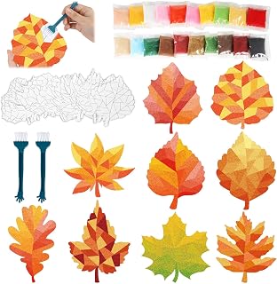Naozinebi 27 Set Fall Thanksgiving Leaves Sand Art Kits with Brush Sand Painting Thanksgiving Coloring Craft Kits Create Make You Own Maple Art DIY Sticker Autumn Craft for Kids School Home Game Gift