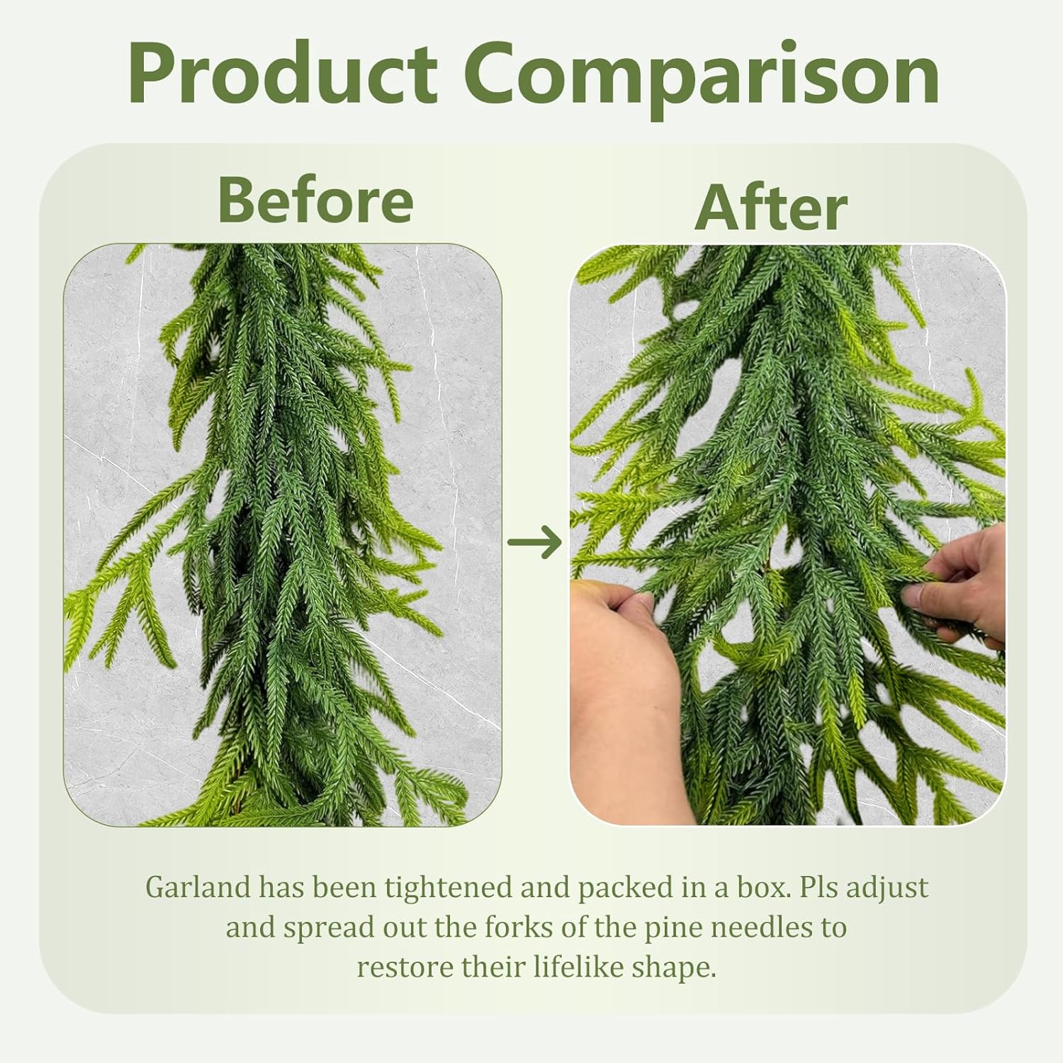 9FT Artificial Norfolk Pine Garland Includes 3 Red Bows, Real Touch Faux Greenery Garland for Home, Wedding, Party Decor - Mantle, Staircase, Indoor Outdoor - Image 8