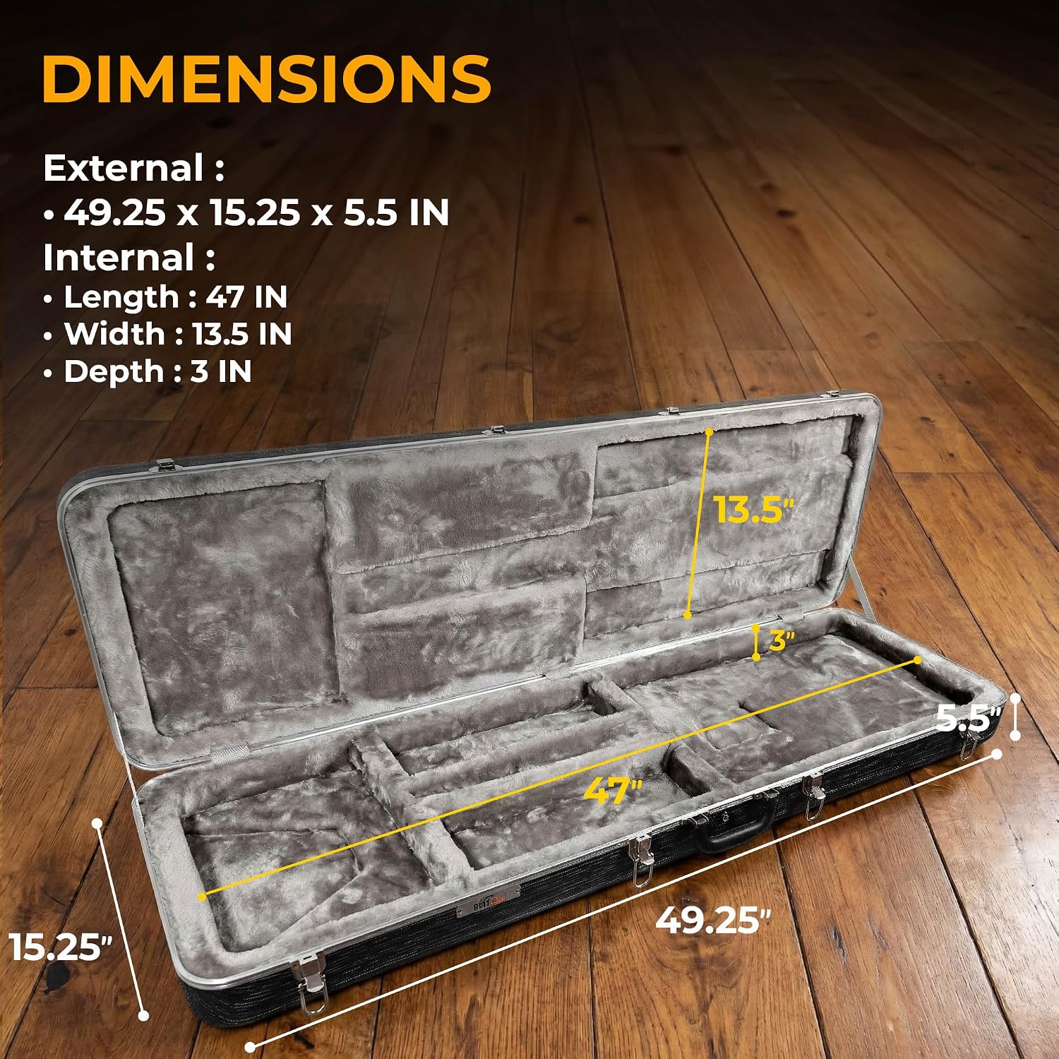 Gearlux Deluxe ABS Bass Guitar Case, Fits Fender Precision/Jazz Bass and More with Exterior Lock and Key, Interior Accessory Compartment, and Plush Interior Padding