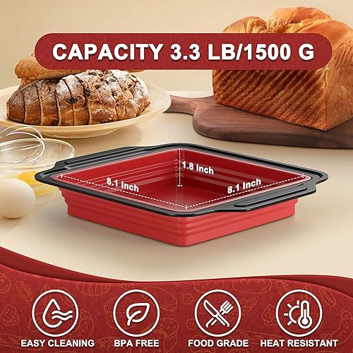 Miniatura 5 de Molde cuadrado de silicona de 8 pulgadas, molde para hornear de 8 x 8 pulgadas, juego de 1 moldes antiadherentes para pastel, moldes de silicona