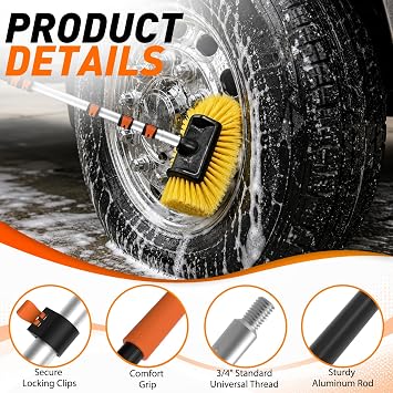 SISUPASSIE 4.8m Telescopic Car Wash Brush, Car Cleaning Brush with Long Handle and 30cm Soft Bristle Brush Head, Extendable Cleaning Brush for Car, Windows, Caravan, Conservatory roof and Solar Panel