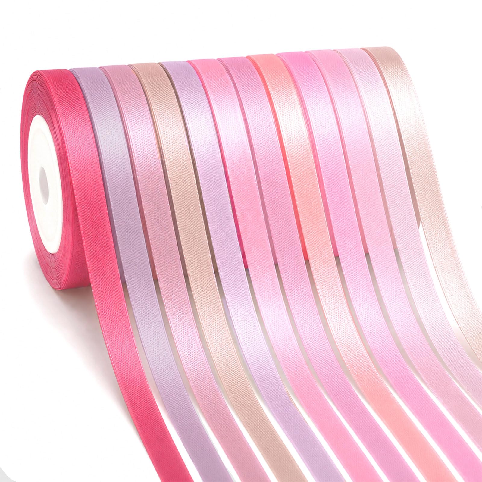 G2PLUS Pink Satin Ribbon for Gift Wrapping, 12 Rolls, 10mm x 9m — image 1