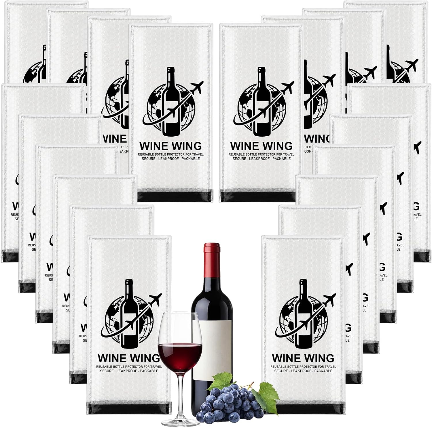 Lewtemi 20 Set Reusable Wine Bags for Travel Wine Travel Protector