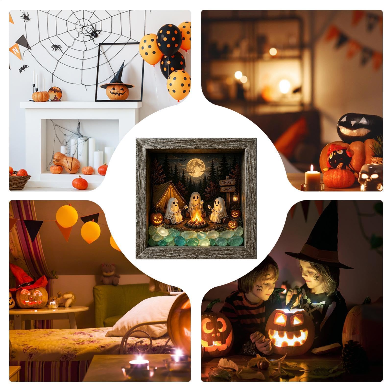 Podświetlany Zestaw Pudełka Na Zdjęcia Halloween 3D Drewniana Vintage