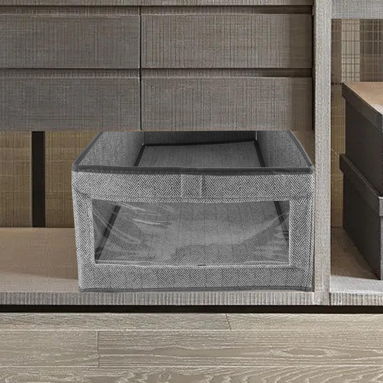 OUNONA Set 2 Contenitori Pieghevoli con Finestra Trasparente e Manico Non Tessuto Organizer per Vestiti e Biancheria per Armadio per Scaffali e Guardaroba