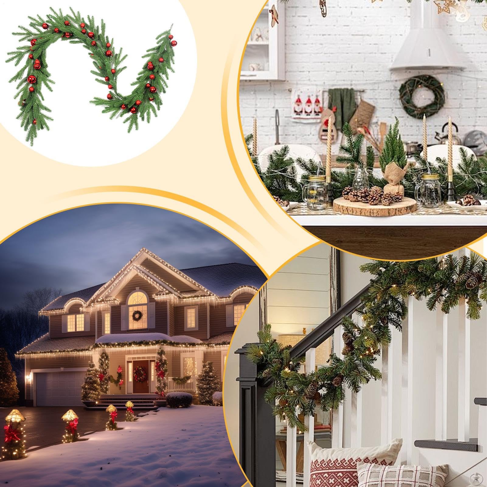 Couronne De Porte De Noël Décoration Murale et Porte en Branches de Pin | Guirlande Décorative En Végétation Artificielle Pour Décoration Maison Intérieur Extérieur Terrasse Jardin