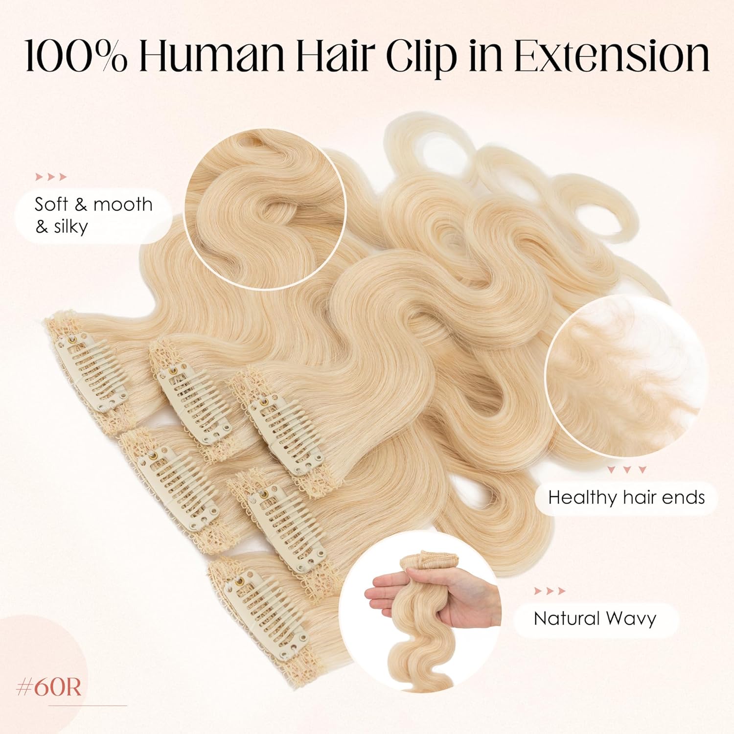 S-noilite Clip in Wavy Hair Extensions Remy Real Human Hair 6pcs Single Mini Clip on Hairpin Body Wave Hairpiece for Women for Highlight, 14 inch Light Blonde