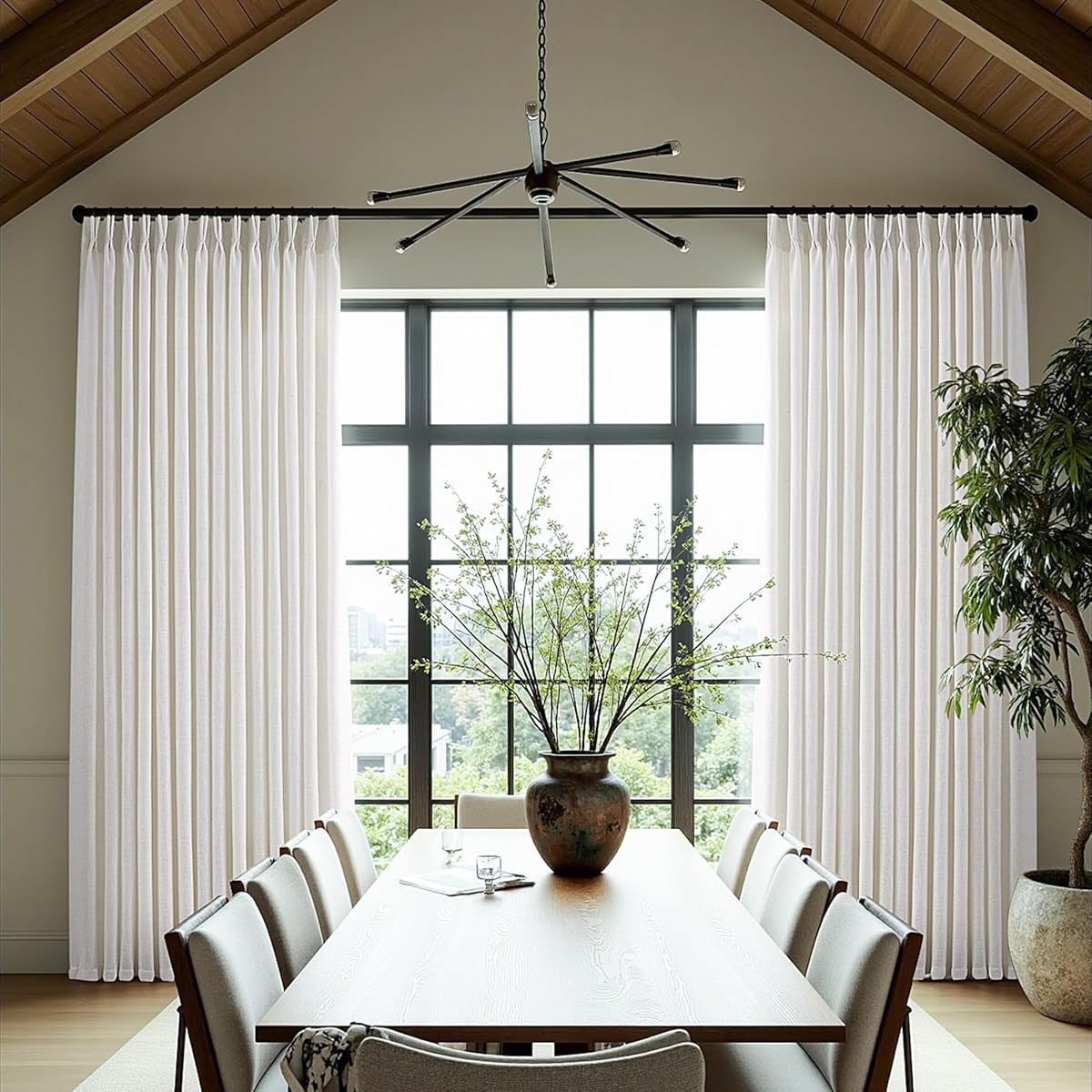 Natural Pinch Pleated Linen Curtains 80 Inch Length 2 Panels for Living Dining Room Ivory Cream Beige Light Filtering Textured Semi Sheer Pleated Privacy Drapes for Modern Window Back Tab with Hooks