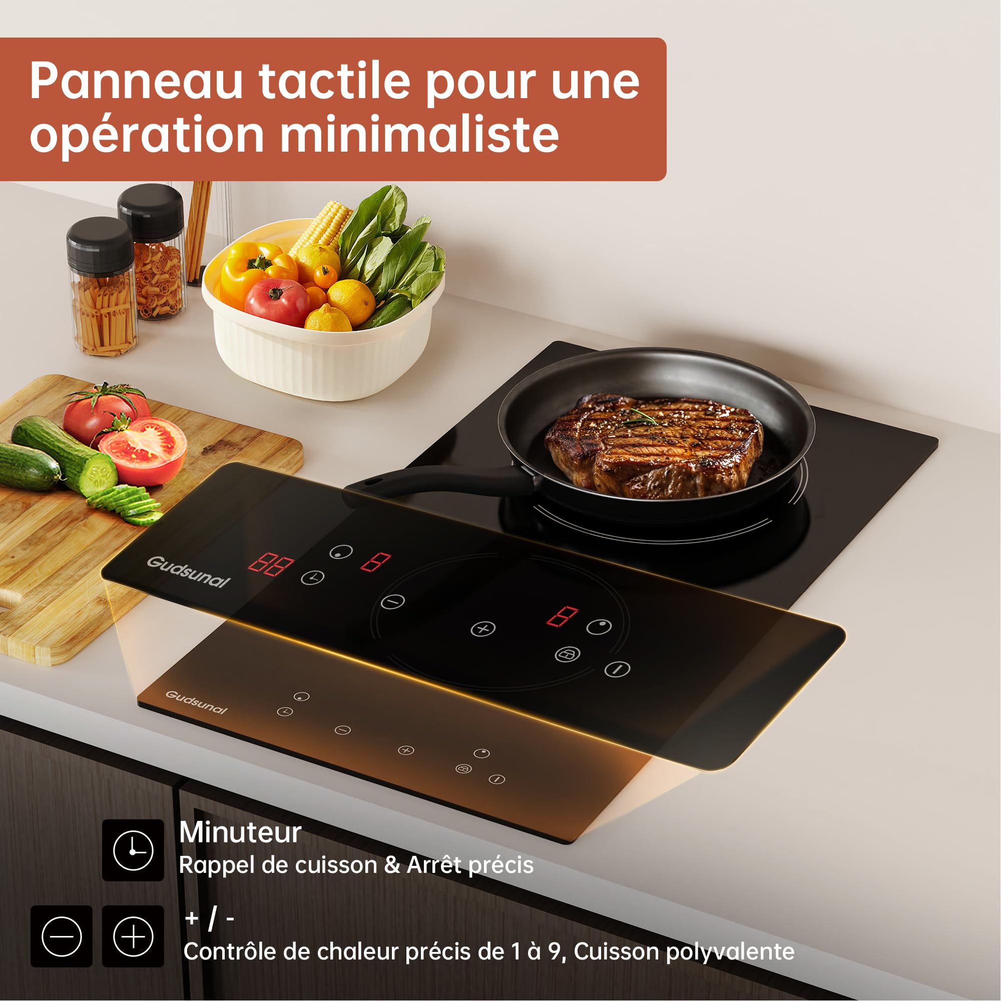 FIREGAS Plaque Vitrocéramique 2 Feux Encastrable – 3400W, 9