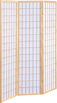 Coaster Home Furnishings - Carrie - Solid Wood - 3-Panel Folding Shoji Screen Room Divider with Linear Grid Design, Metal Hinges and Freestanding Piece - Living Room - Natural Brown - 4621