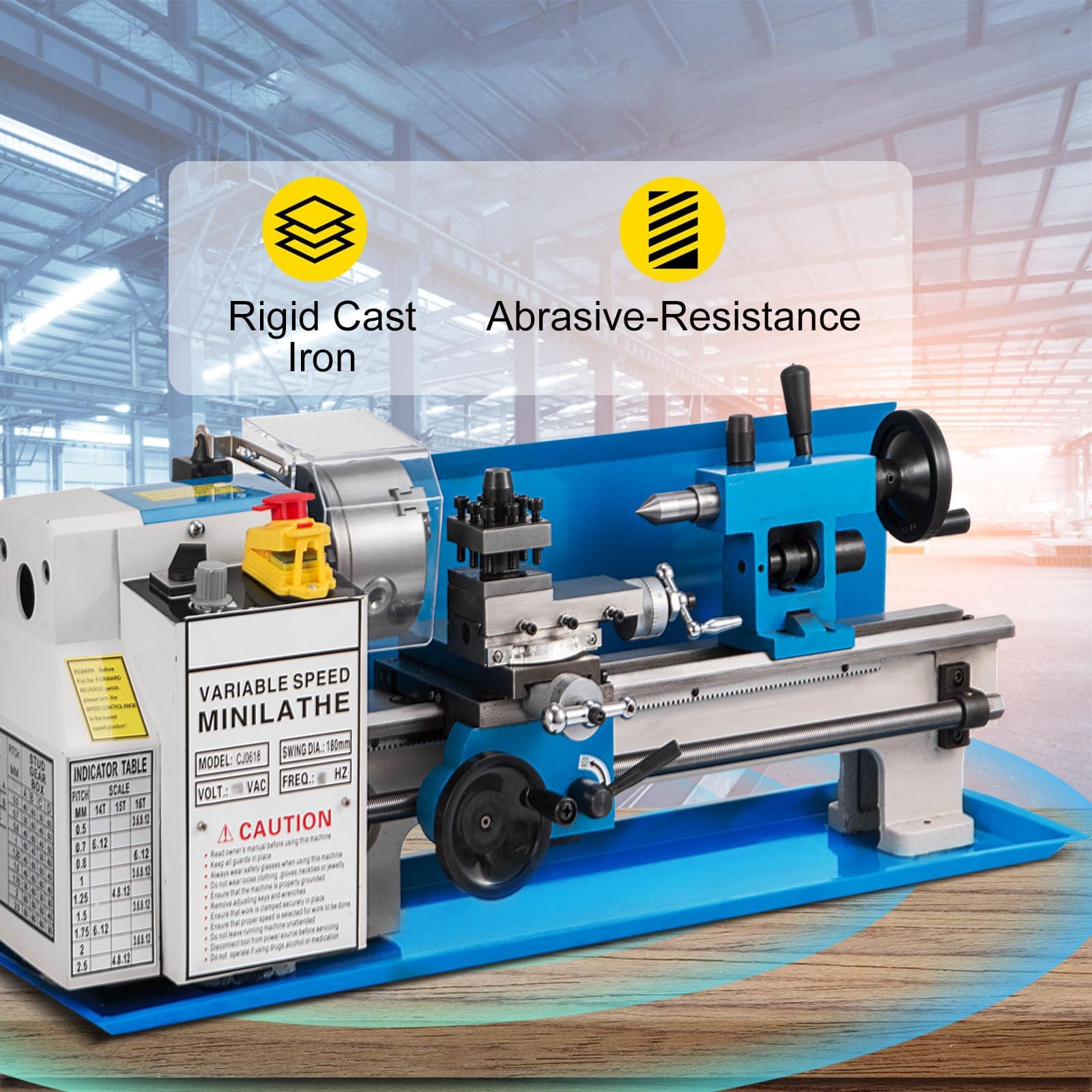 Mini Drehmaschine 550W 0-2500 RPM Metal Lathe Variable Geschwindigkeit 17.8x35.6CM Metalldrehmaschine Tischdrehmaschine für Präzises Drehen, Bohren, Gewindeschneiden und Polieren von Metallteilen