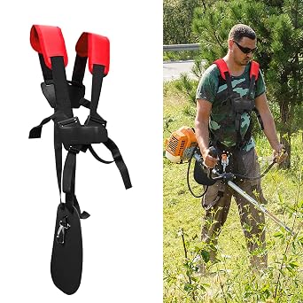 SUNMON Trimmer Shoulder Strap - Mower Trimmer Harness Strap Double Shoulder with Durable Nylon Belt Adjuestable for Brush Cutter or Gardenning for STIHL FS, KM Series String Trimmer Dark Red