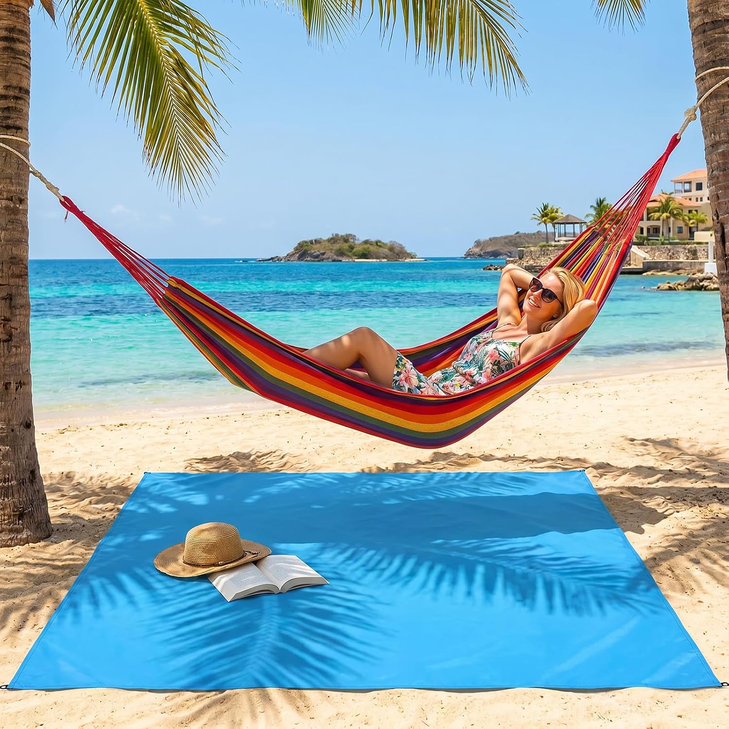 Bremorou Pocket Blanket, Small Picnic Blanket, Waterproof Mat, Foldable Travel Beach Mat for Hiking Camping, Sandproof Lightweight for Outdoor Beach Hiking Camping, 55"x59"