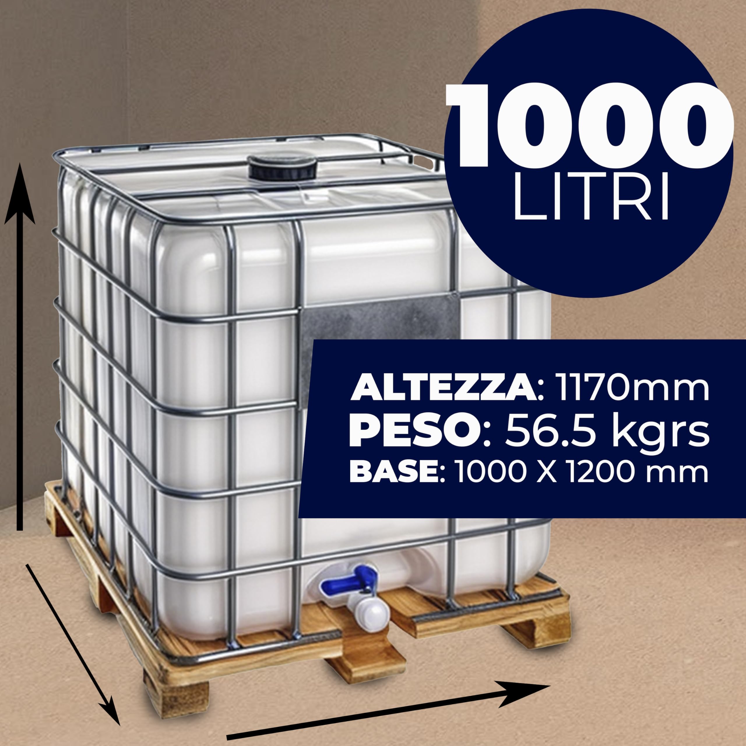 Bidone Serbatoio Acqua 1000 litri IBC-GRG con pallet in legno