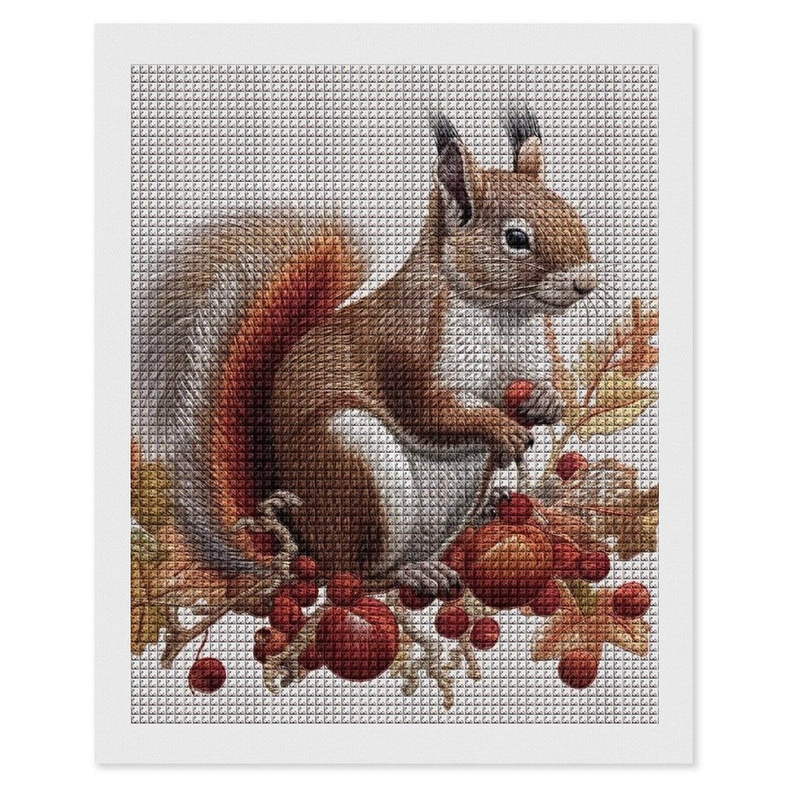 Leaves and Squirrel Diamond Art Kits for Adults, DIY 5D Diamonds Painting Kits for Beginner, Round Full Drill Diamond Dots Painting, 16"x20" Diamonds Pictures Gem Art and Crafts Wall Decor