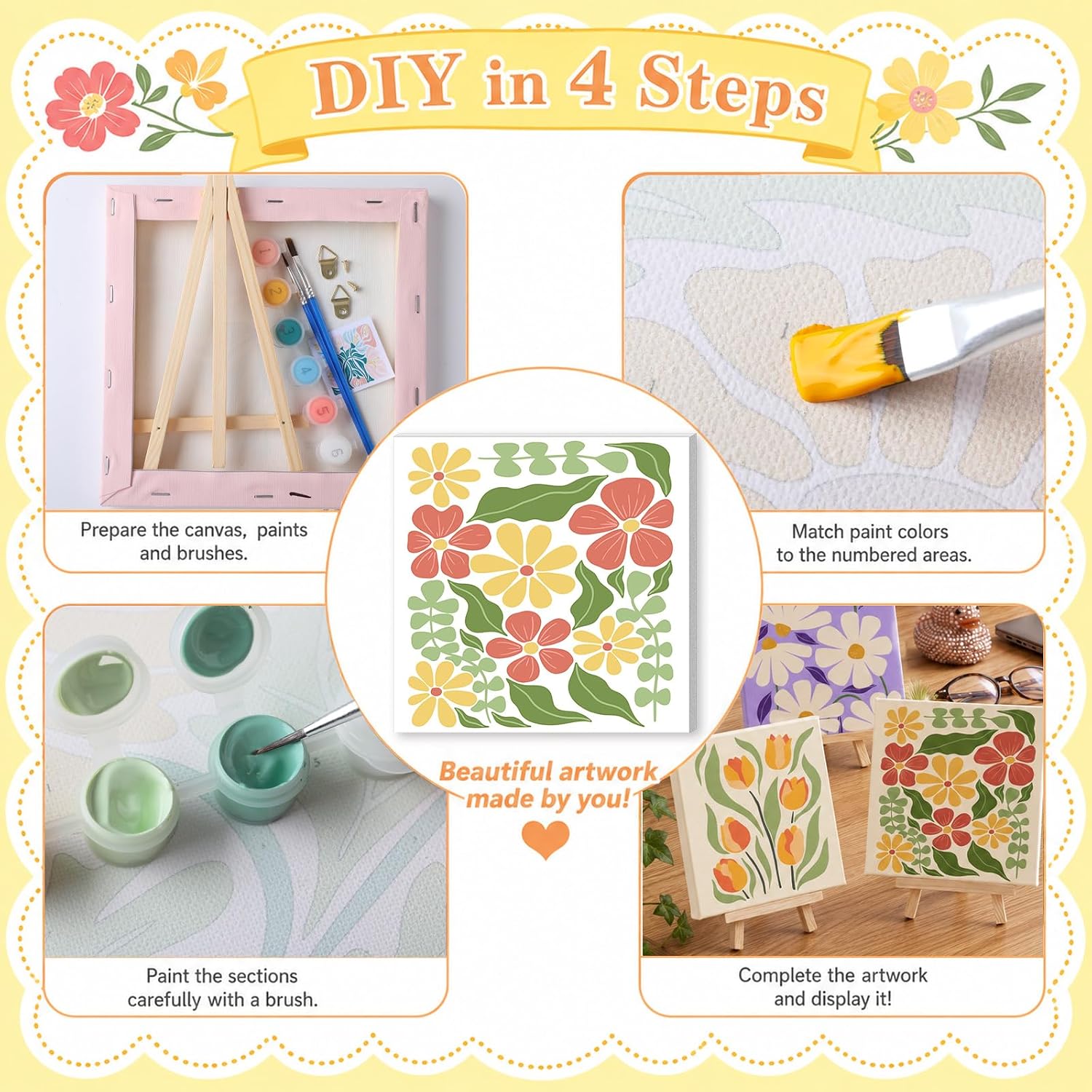 Patelai 12 Pack Easy Floral Paint by Number Kit for Adult Beginner, 8 x 8''