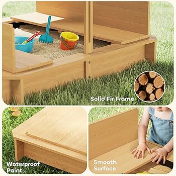 Amazon.com: Outsunny Wooden Sandbox with Lid, Kids Sandbox