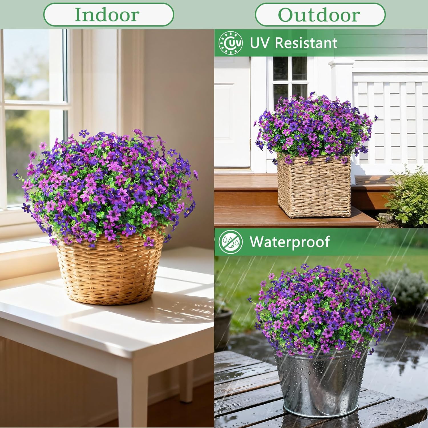 Artificial Flowers for Outdoors 12 Bundles Realistic Faux Silk Flower with Eucalyptus Stem, Fake Plants UV Resistant No Fade for Outside Planter Porch Patio Yard Window Garden Spring Summer Decoration - Image 3