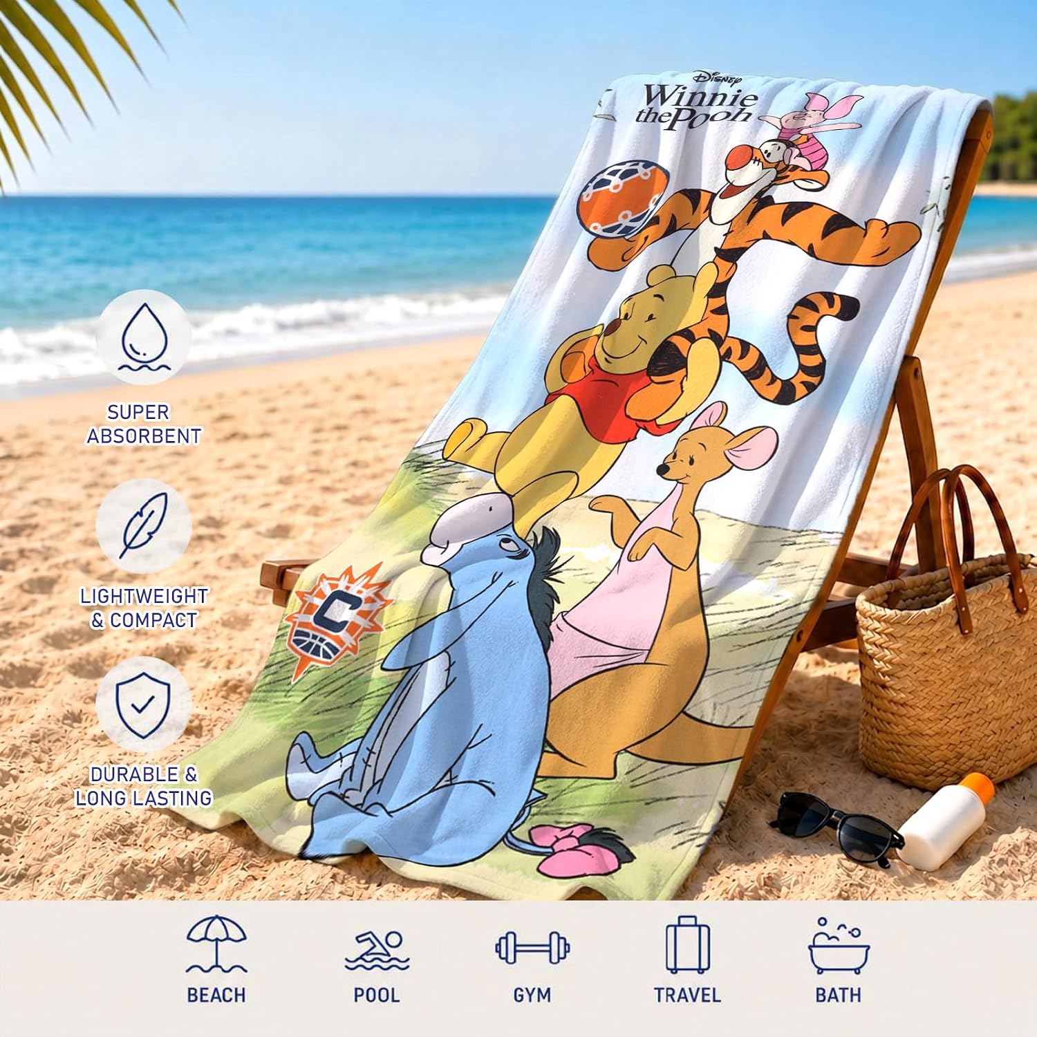 Winnie the Pooh Beach Towel for Kids - Disney Large Bath Towel Set