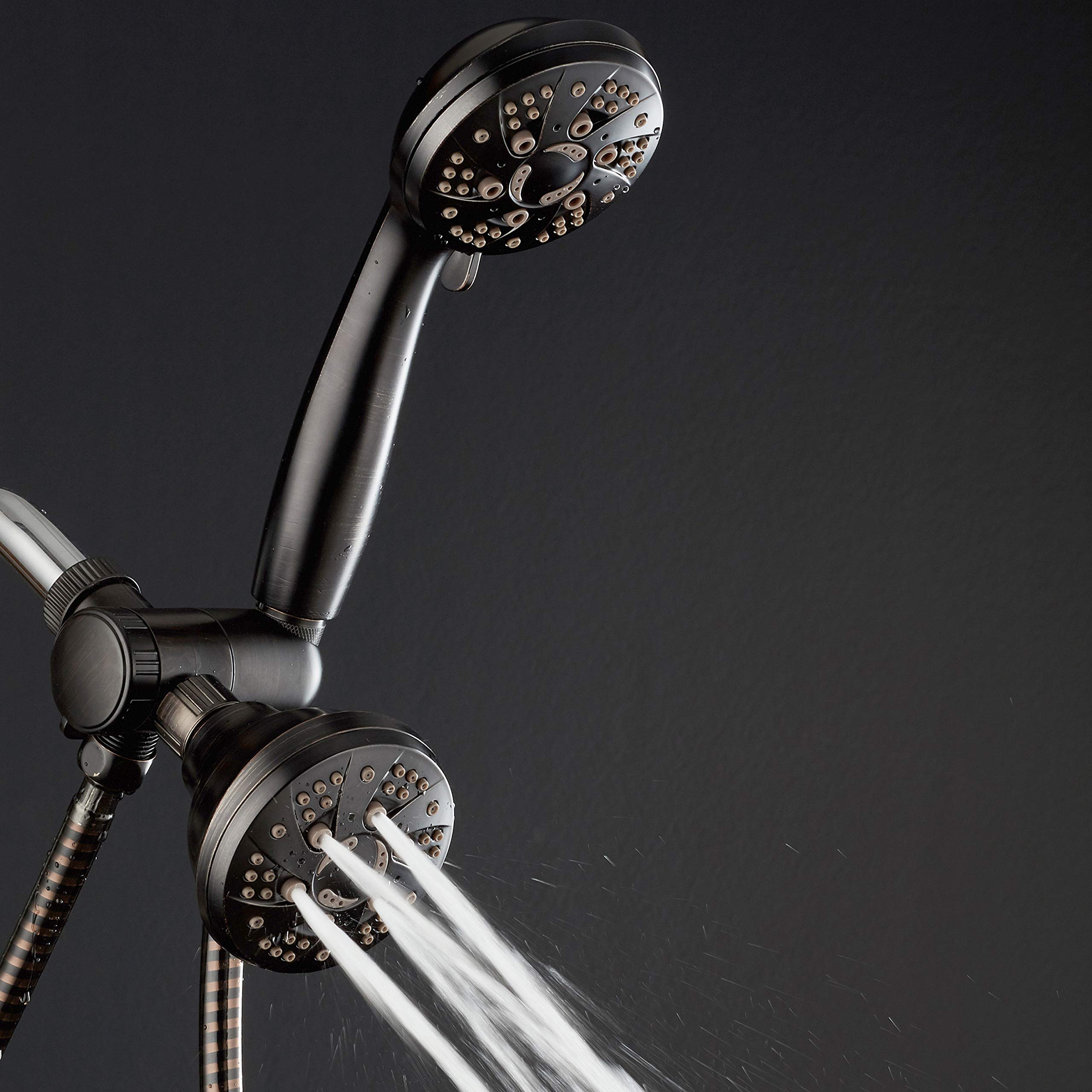 AquaDance - Cabezal de ducha de bronce de goma con 6 posiciones de alta presión, ángulo ajustable, antiobstrucción, instalación sin herramientas, certificado estándar de EE. UU. Marca