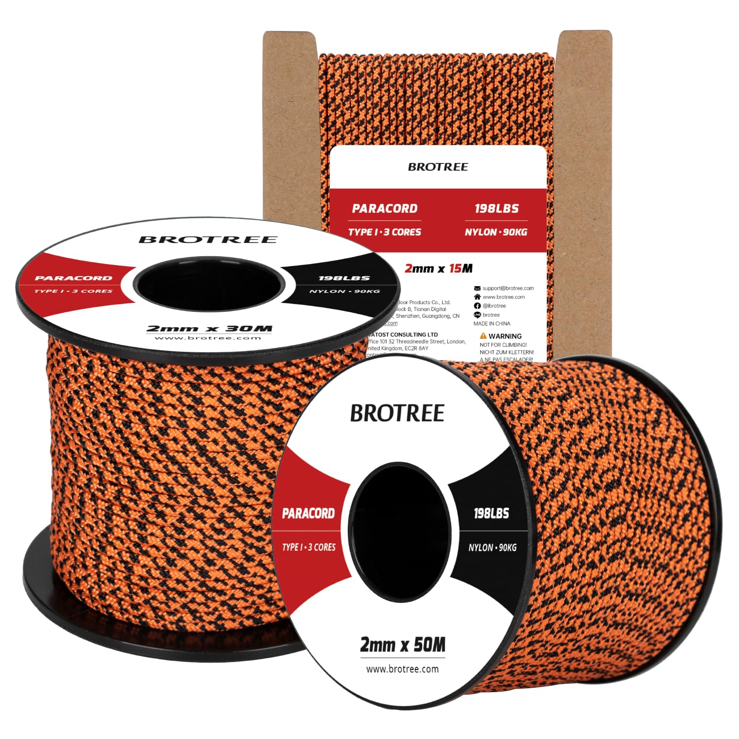 Brotree Black Widow 2Mm Paracord 3 Strands 15M 100% Nylon Rope Parachute Cord For Outdoor, Craft, Diy - 90Kg Breaking Load (Black Widow)