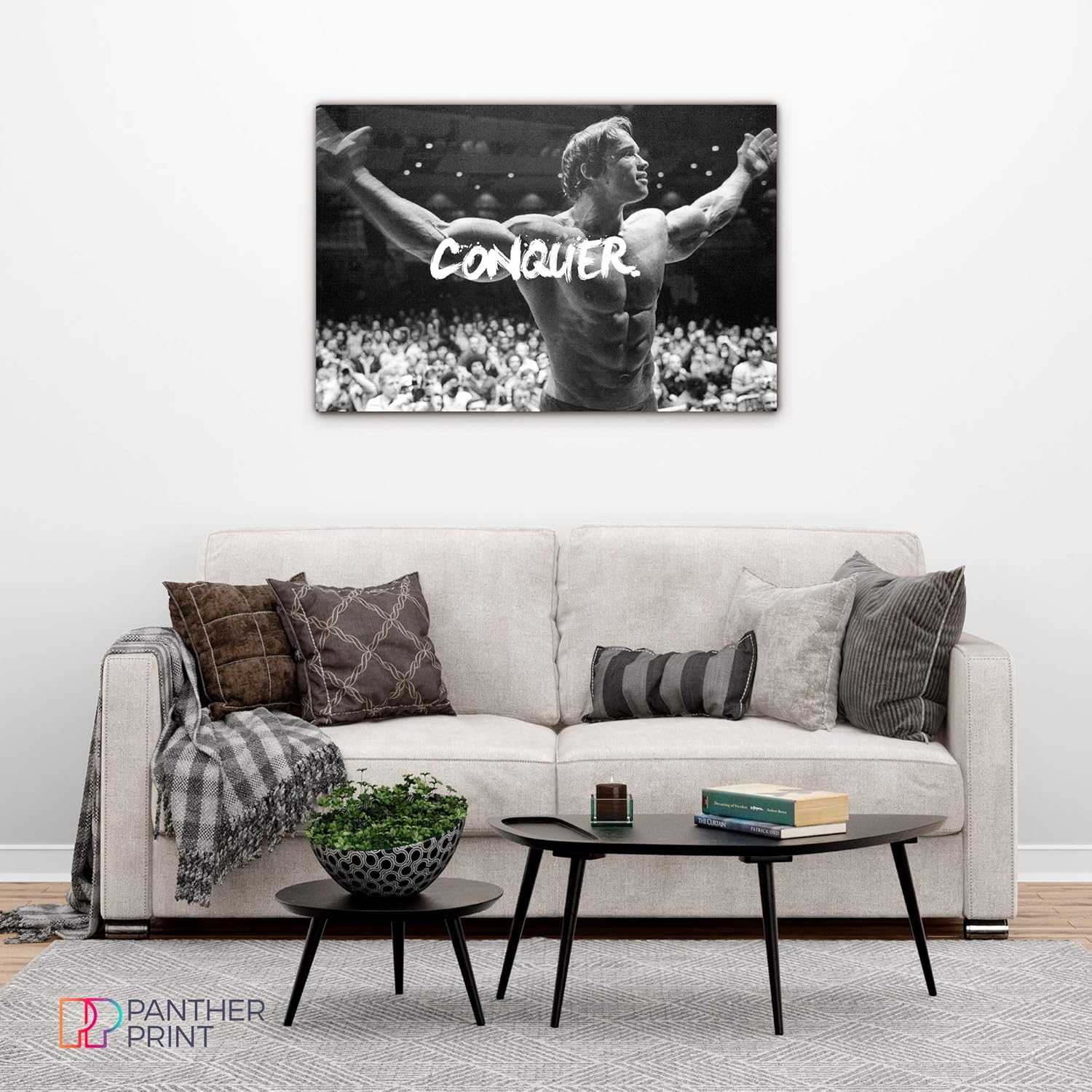 Panther Print, Large Canvas Wall Art, Beautiful Living Room Framed Art, Quality Picture Prints for Walls, Motivational Design, Arnold Schwarzenegger Conquer, Print for Special Occasions (30 x 20 Inch)
