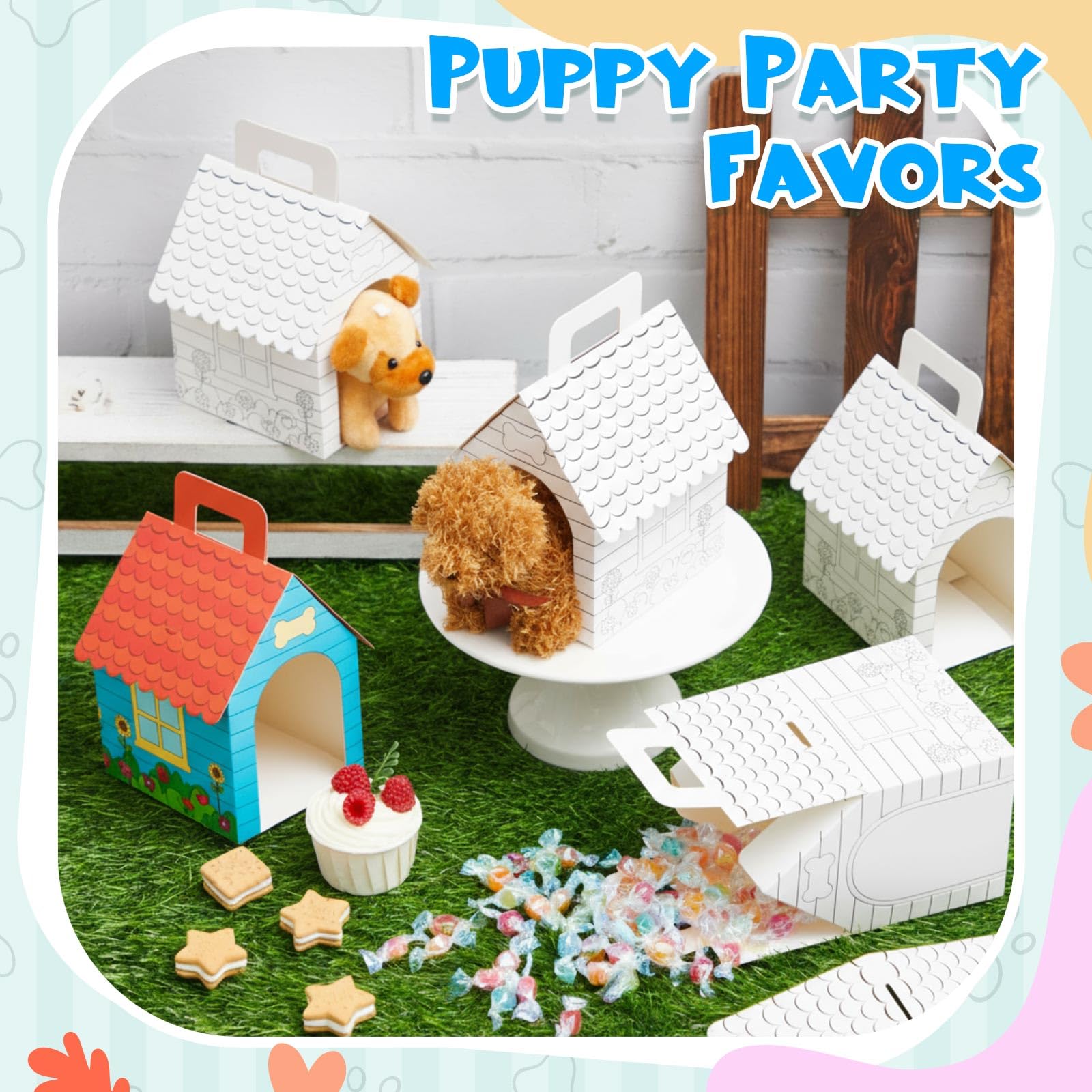 ShinyRelief 16 scatole regalo a forma di casa per cani, con fori, pieghevoli, con manico, per adottare un cucciolo, bomboniere, bambini, fai da te, compleanno, stile predisegnato