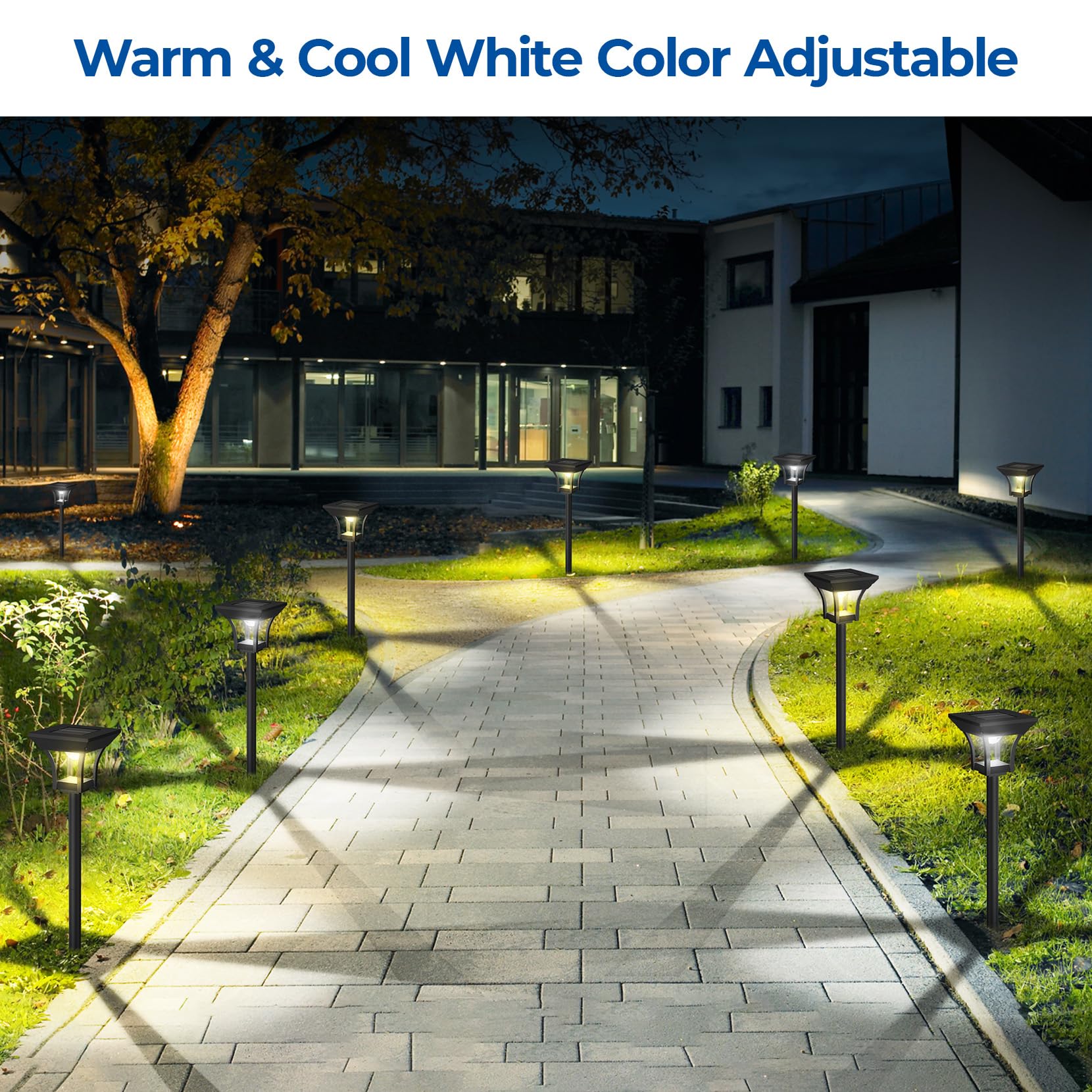 CINOTON 12 Pack RGBCW Solar Pathway Outdoor Lights, 3 Lighting