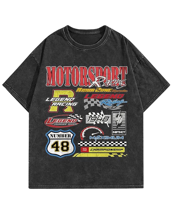 BAPHITY Mens Graphic Tees T-Shirt Y2K Vintage Motorsport Racing, Black, M by BAPHITY - Used condition - US$15.74