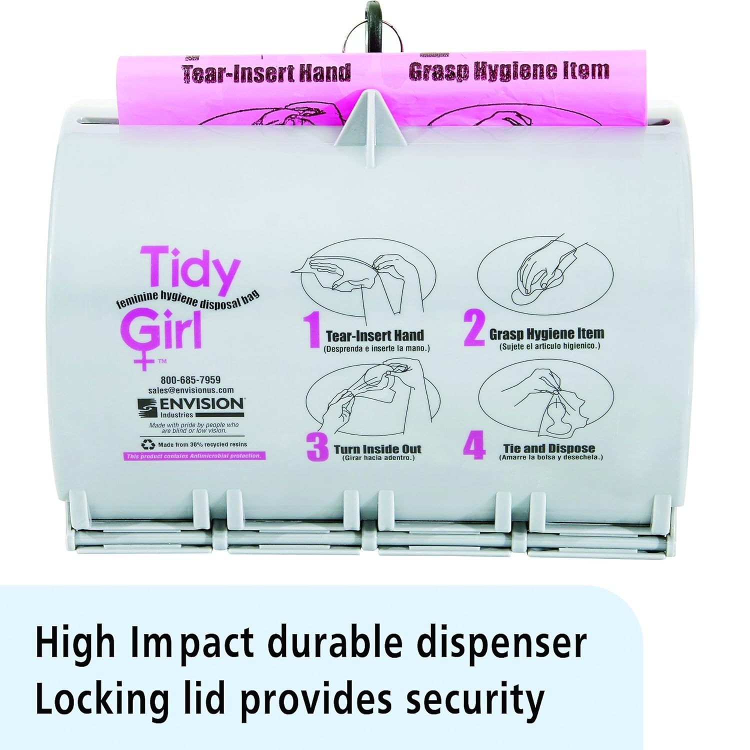 Stout by Envision TGUF TidyGirl Feminine Disposal Bag Dispenser, Antimicrobial additive, Odor control, 30% recycled content, Made in America