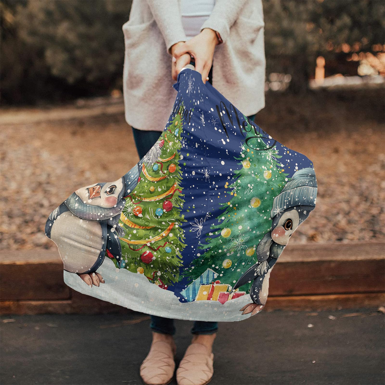 Nursing Cover for Breastfeeding Scarf, Retro Merry Christmas Trees Cartoon Snowflake Baby Car Covers Super Soft Multi Use for Canopy Shopping Cart Cover Blanket Stroller Cover