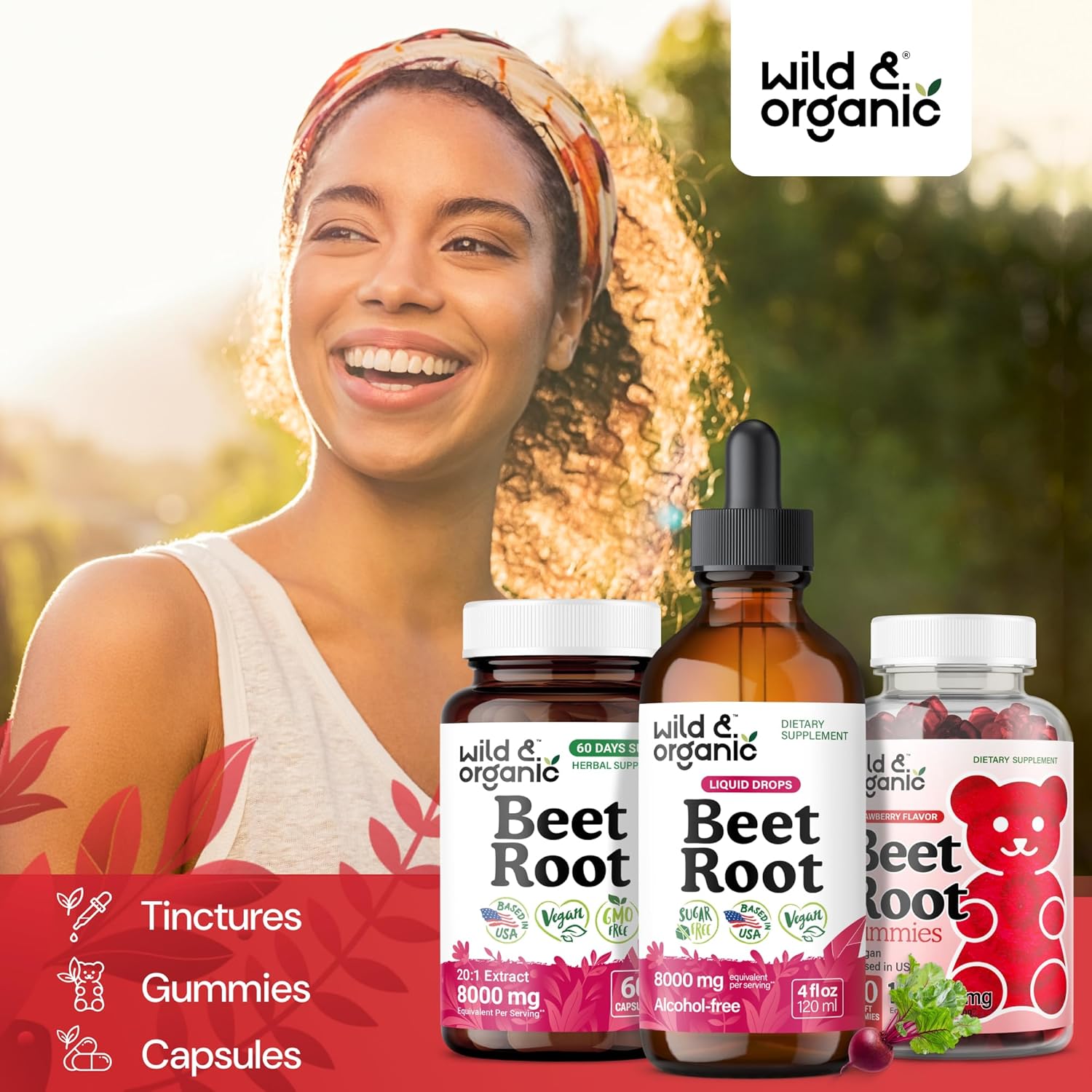 Wild & Organic Beet Root Extract Drops - Energy Support - Liquid Red Beets Supplements - 400 mg per Serving - Mix with Powder - Vegan, Sugar & Alcohol - 4 fl oz