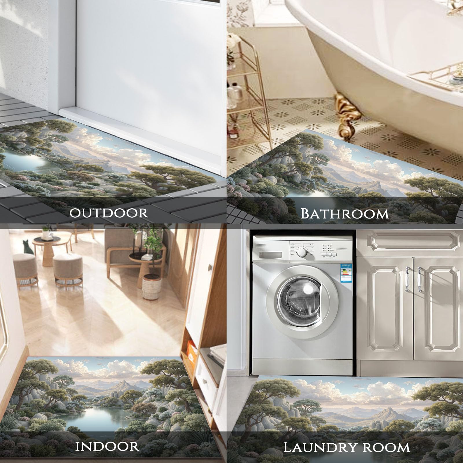 Zerbino Fiumi Montagne per Interni 60 x 90 cm, Zerbino Ultra Sottile Tranquillo Paesaggio Naturale, Tappeti Lavabili per L'ingresso, Basso Profilo Che Cattura Lo Sporco, Tappetini per L'ingresso
