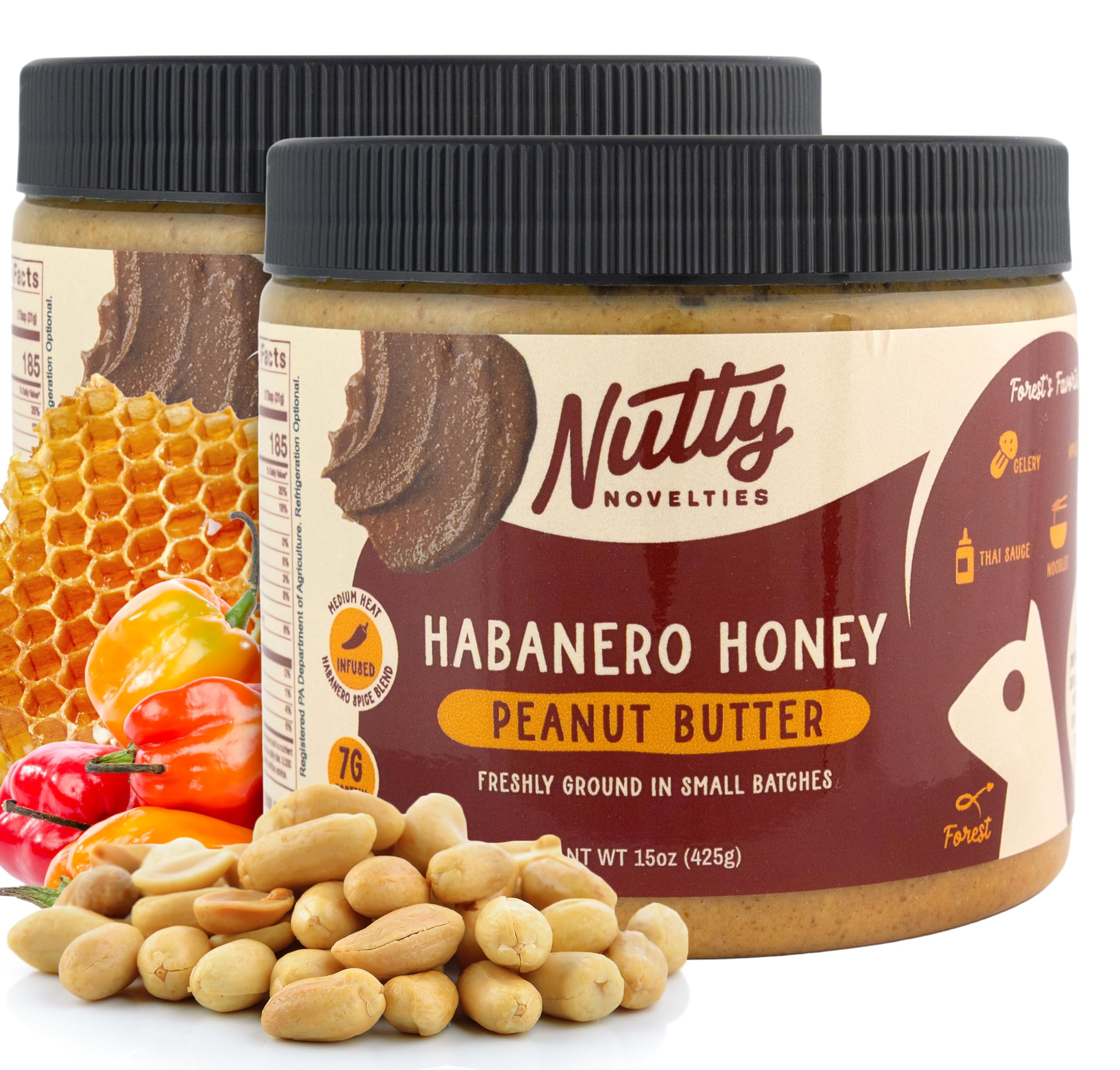 - Nutty Novelties Habanero Honey Spicy Peanut Butter - High Protein, Low Sugar Healthy Peanut Butter - All-Natural Peanuts Free of Cholesterol & Preservatives - 2 x 15 Ounces