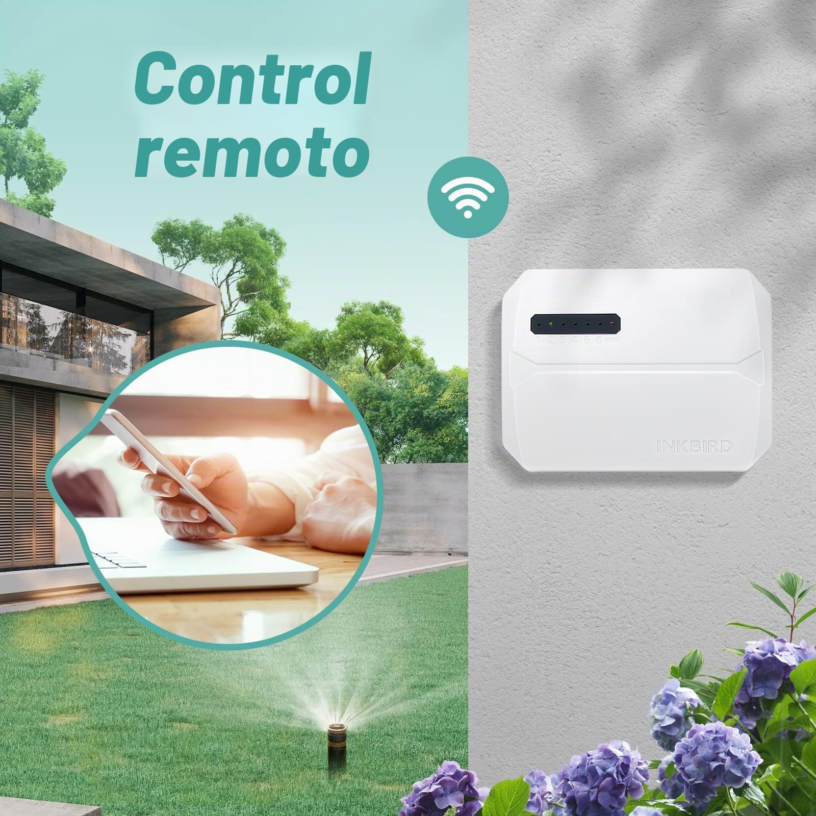 Inkbird IIC-600 Programador de Riego Wifi 6 Zonas,Riego Automatico para Jardín,Temporizador de Riego,Memoria no volátil integrada,APP Control,Ajuste Estacional