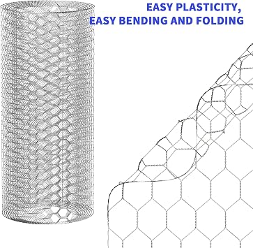 Chicken Netting Wire Mesh Roll, 60cm x 5m Galvanized Hexagonal Chicken Wire Mesh Garden Netting for Home Crafts Projects, Vegetables Protection, 25mm Hole, Easy to Cut (Galvanized Silver)