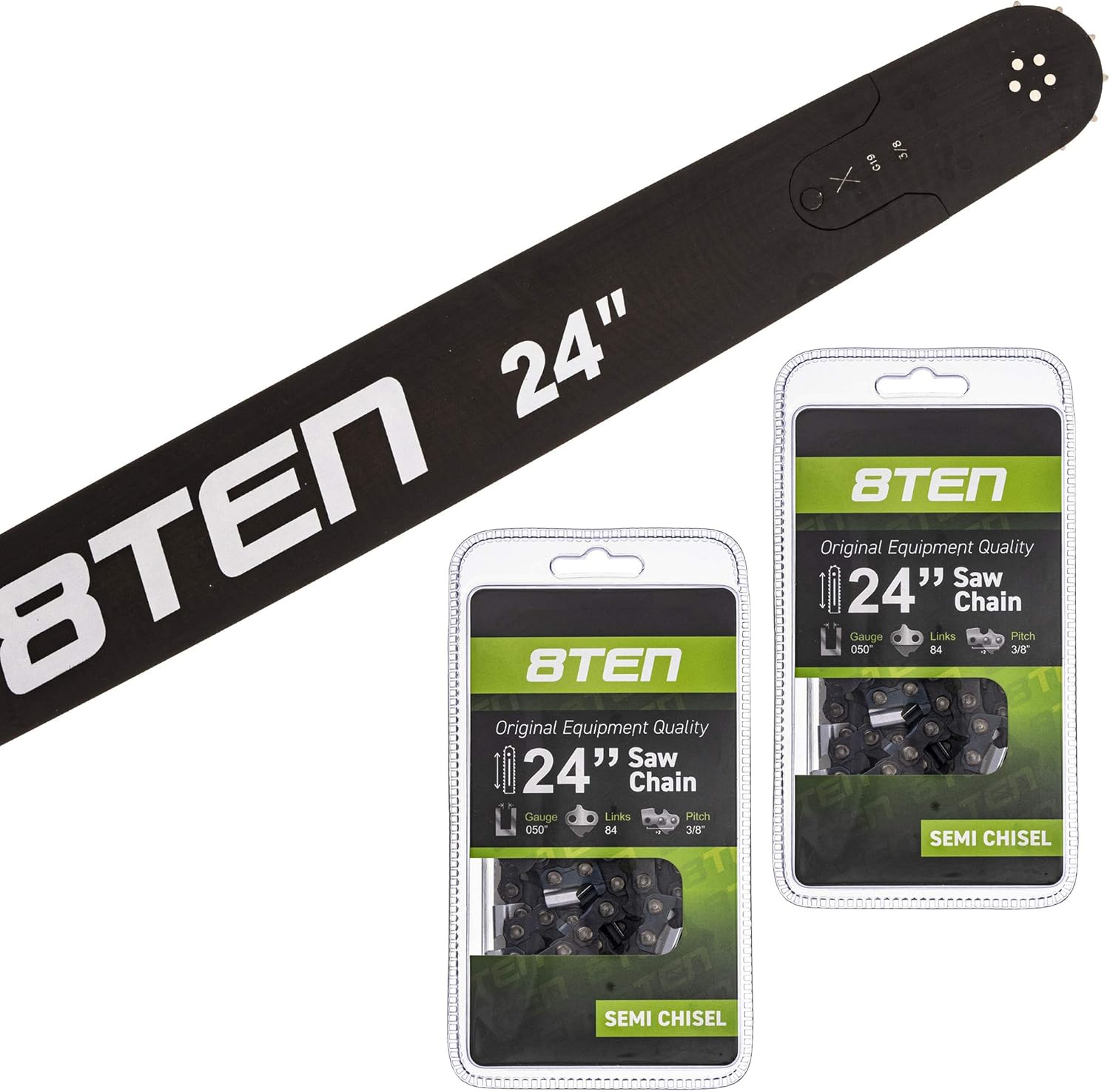 8TEN Chainsaw Guide Bar and 2 Chains For Stihl MS 029 046 270 290 310 440 461 3003 000 8830 24 inch .050 .375 84DL