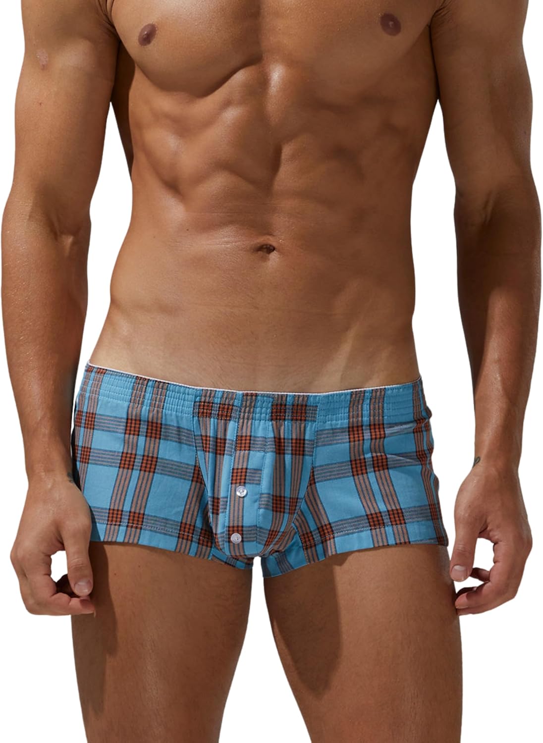 SEOBEAN Men's Boxer Shorts Low Rise Trunks 100% Cotton   Mini Fit Checked Design Breathable with Engagement