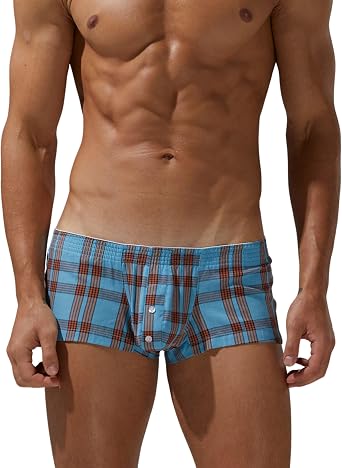 Seobean Low Rise Men's Boxer Shorts, Sexy Trunks, Sports, Breathable, Chekered Stretch Boxer Briefs, Underwear