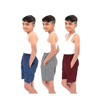 Stable Impex Boys and Girls Regular Shorts Cotton Checkered with Pockets?- Pack of 2 & 3