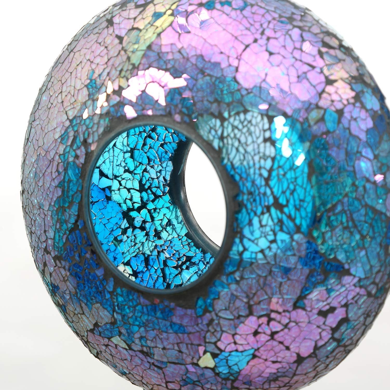 Bird Feeder, Round Squirrel-Proof Wild Bird Feeder, Fly-Through Hanging Glass Design, Large Wreath-Shaped Bird Feeder, Mosaic Patterns for Outdoor Gardens and Yards Decoration, Blue Circle