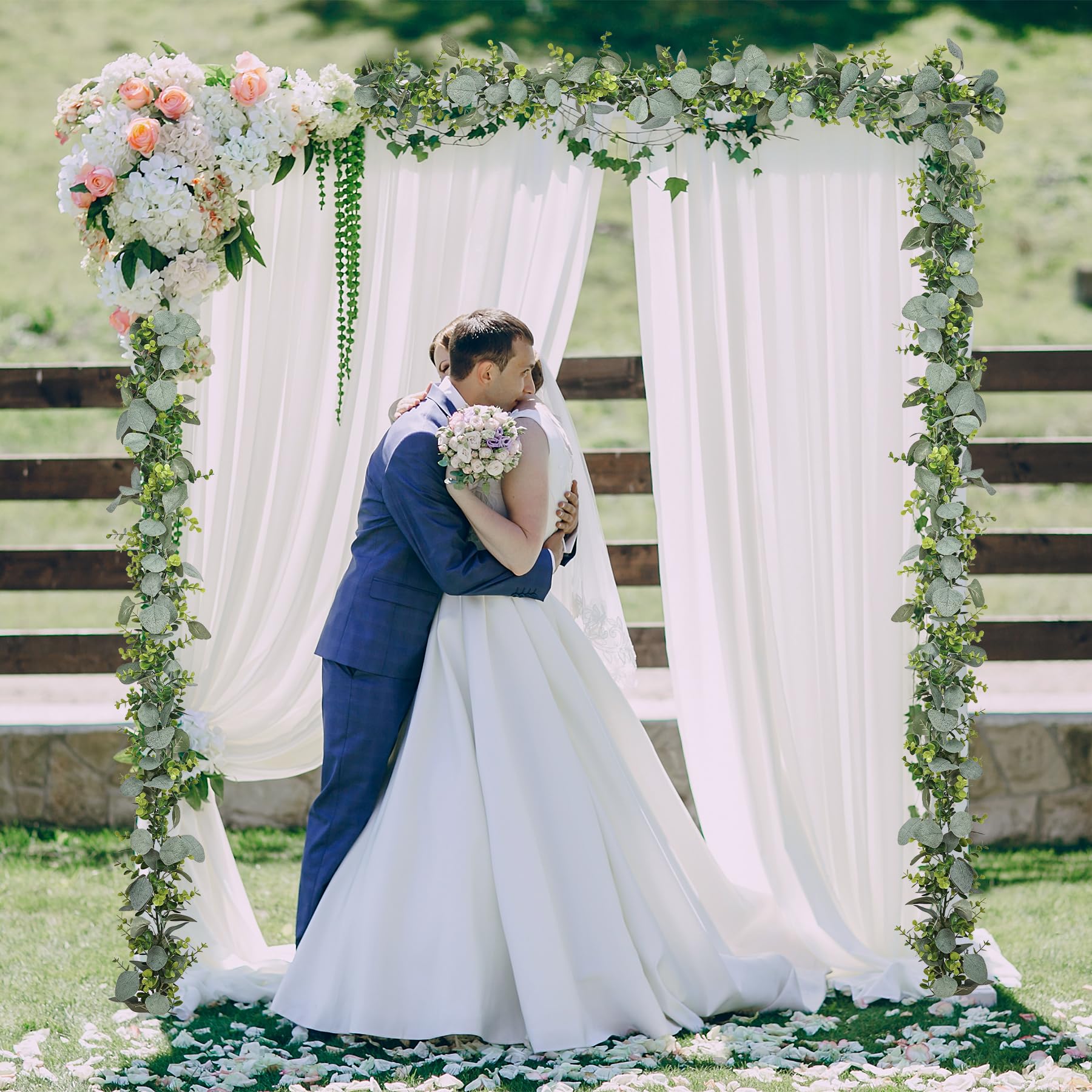 YOUNGLEAVES Künstliche Eukalyptus-Girlande, 8 Stück, künstliche grüne Girlande, Ranken, hängende Eukalyptusblätter für Hochzeit, Hintergrund, Bogen, Wanddekoration, Tafelaufsatz für den Außenbereich