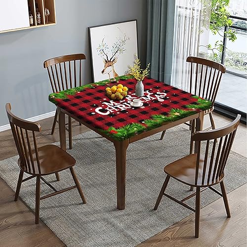 Miniatura 2 de SongYi Mantel de Navidad ajustable a cuadros, con borde cuadriculado, para decoración del hogar, resistente a las manchas y al polvo, lavable de