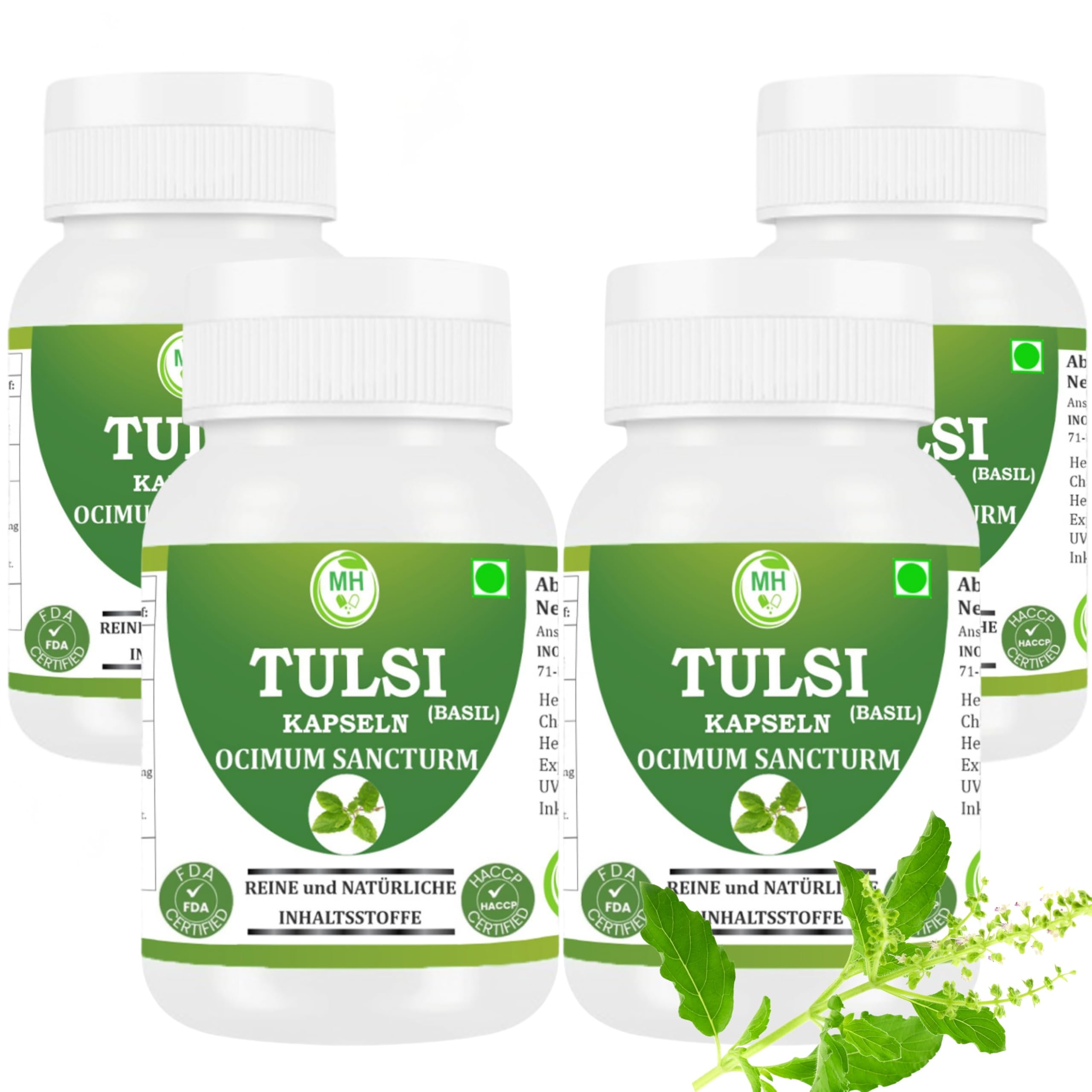 Tulsi Kapseln (Heiliges Basilikum – Ocimum sanctum) | Ayurvedisches pflanzliches Nahrungsergänzungsmittel | 240 Vegane Kapseln (Packung mit 4), Vegan & Glutenfrei