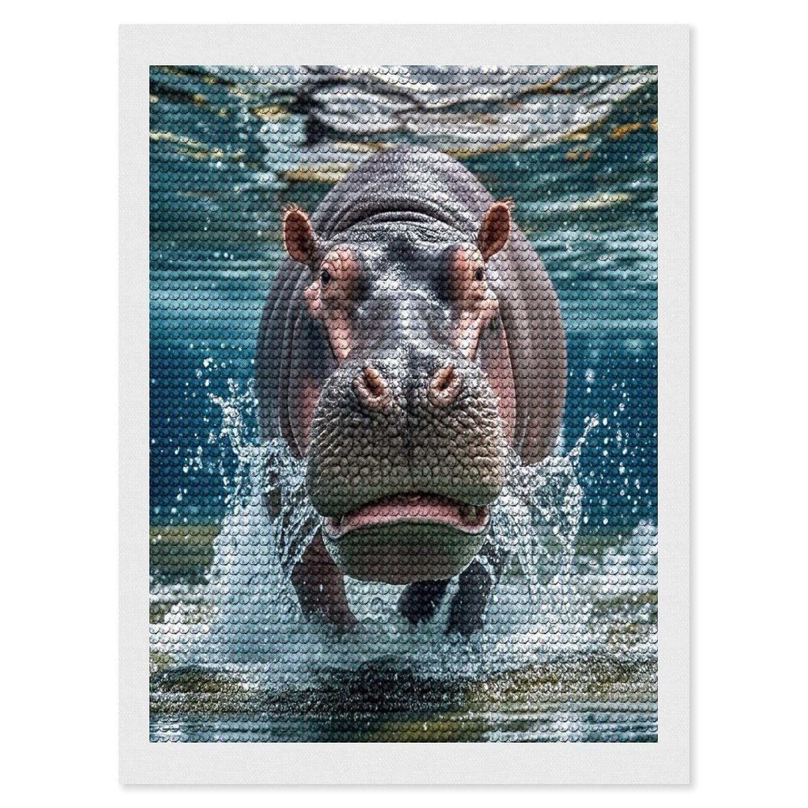FekiLoot Diving Hippo Diamond Painting Kits for Adults Full Round Drill Diamond Art Kits for Beginners 5D DIY Diamond Dots Paintings Diamonds Pictures Gem Art Home Wall Decor 12"x16"